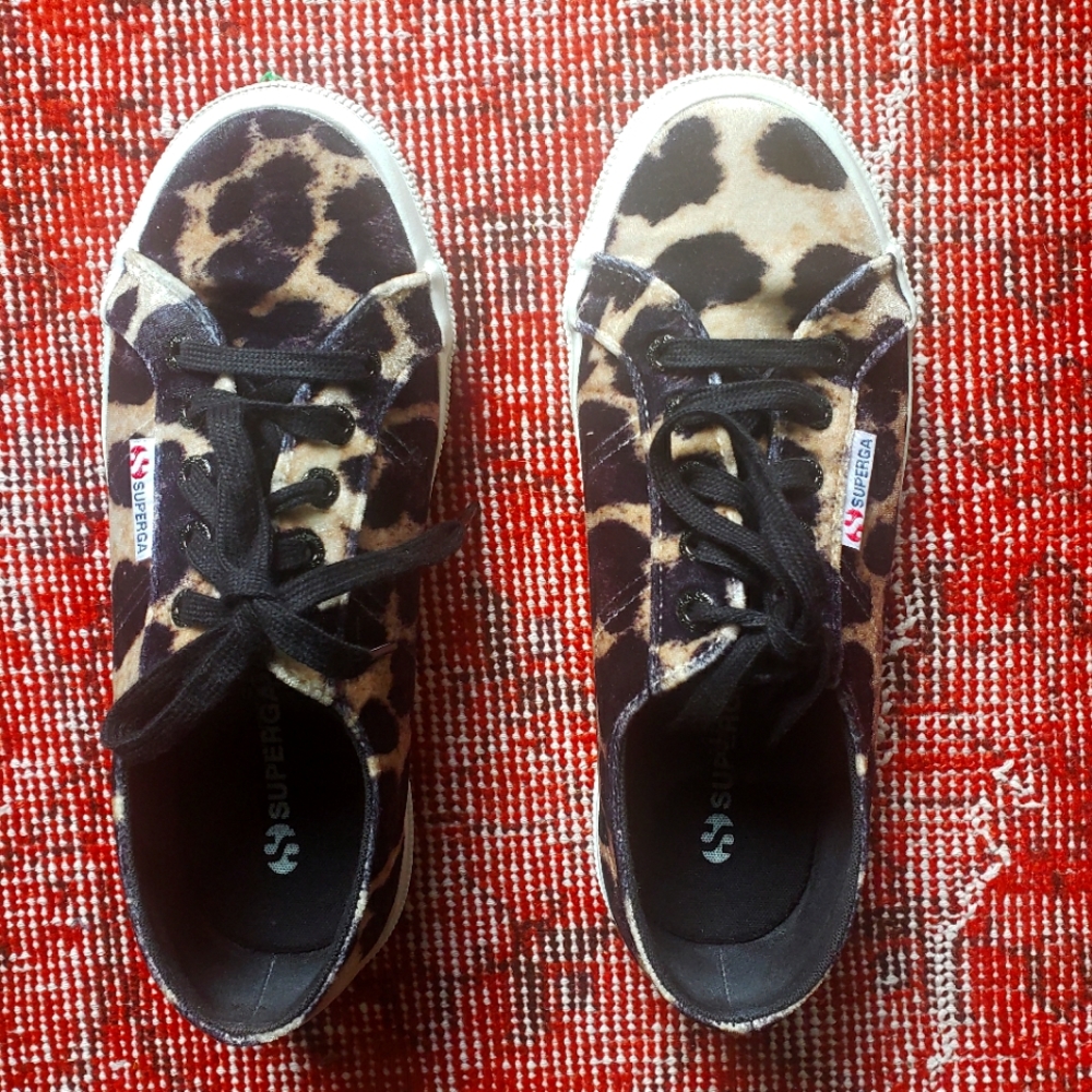 Superga Velvet Leopard Print Sneakers